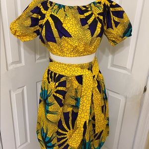 Yellow African Print Matching Top and Skirt